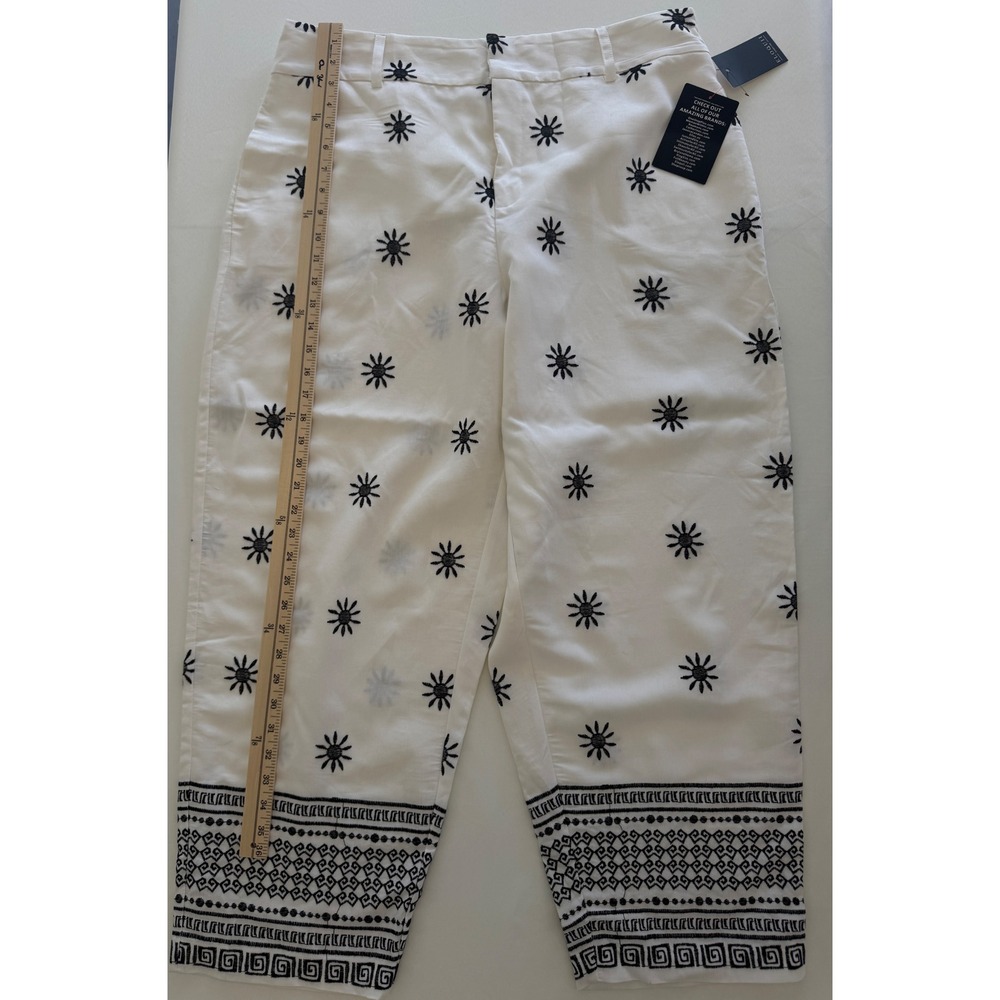Eloquii Womens Size 14 White Black Sunburst Embroidered Wide Leg Crop Pants NWT